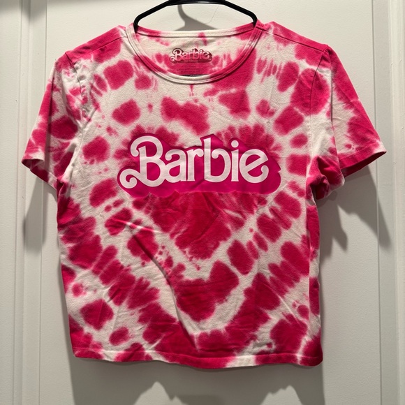 Barbie Hot Pink and White Tie-Dye Logo Crop Tee - Picture 2 of 5